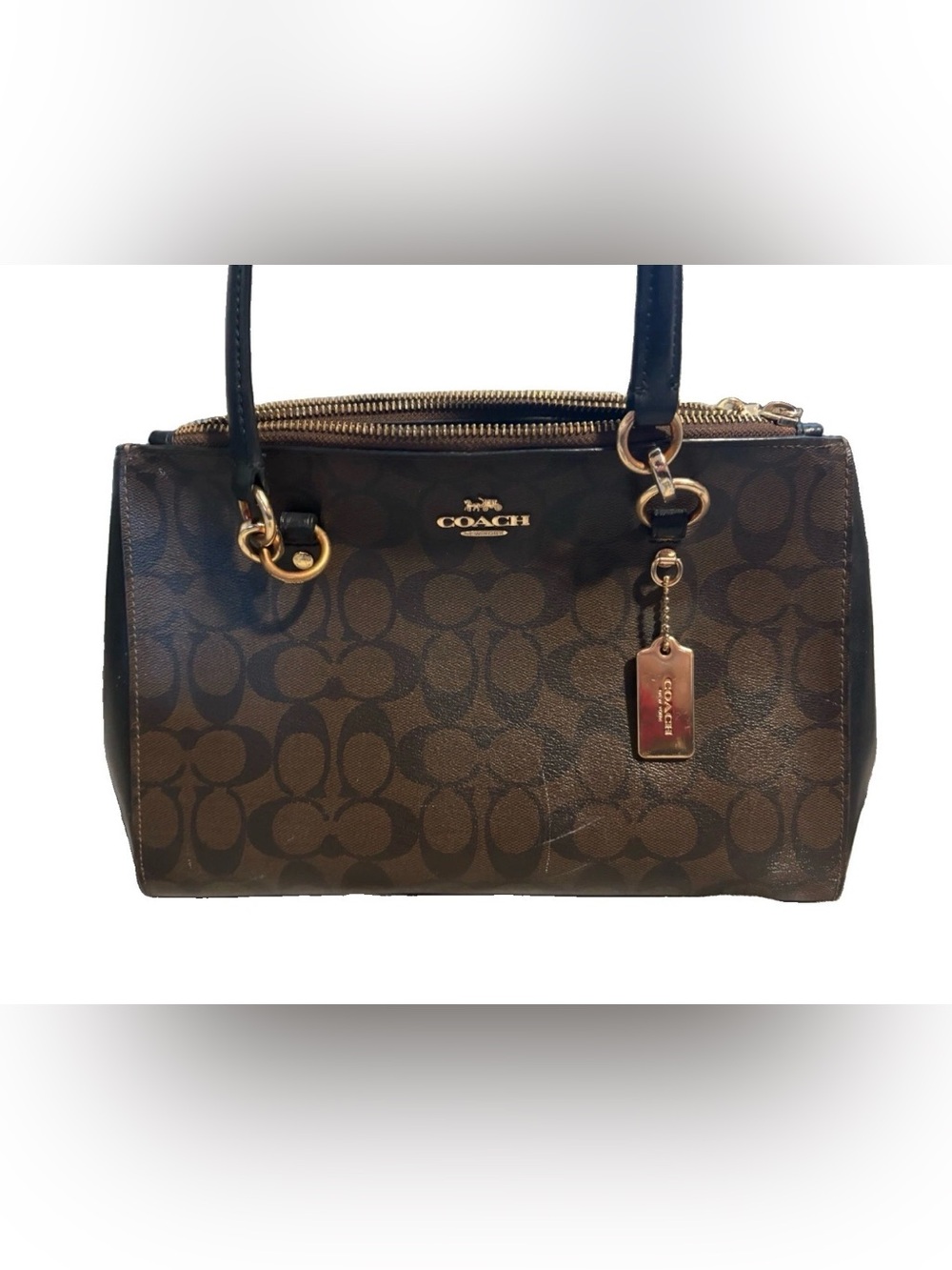 Coach Signature Satchel/Top Handle Bag Brown/Black Zip Lined Pockets Strap